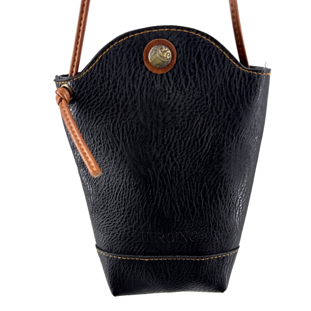 Vintage Heroing Small Pebbled Black Leather Crossbody Bag Purse EUC